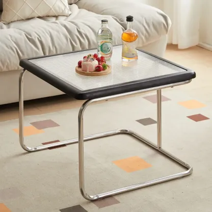 Cherry Finish Rattan Glass Square Nesting Coffee Table Image - 6