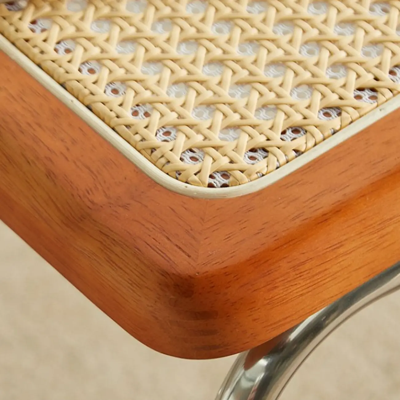 Cherry Finish Rattan Glass Square Nesting Coffee Table Image - 11 | homeyfad