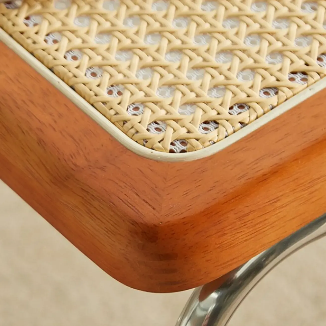 Cherry Finish Rattan Glass Square Nesting Coffee Table Image - 11