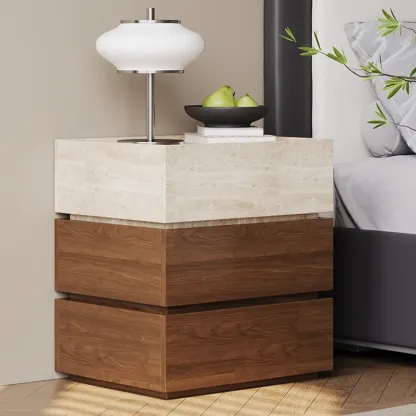 Scandinavian Brown And Beige Wood Nightstand 3-drawer Image - 1