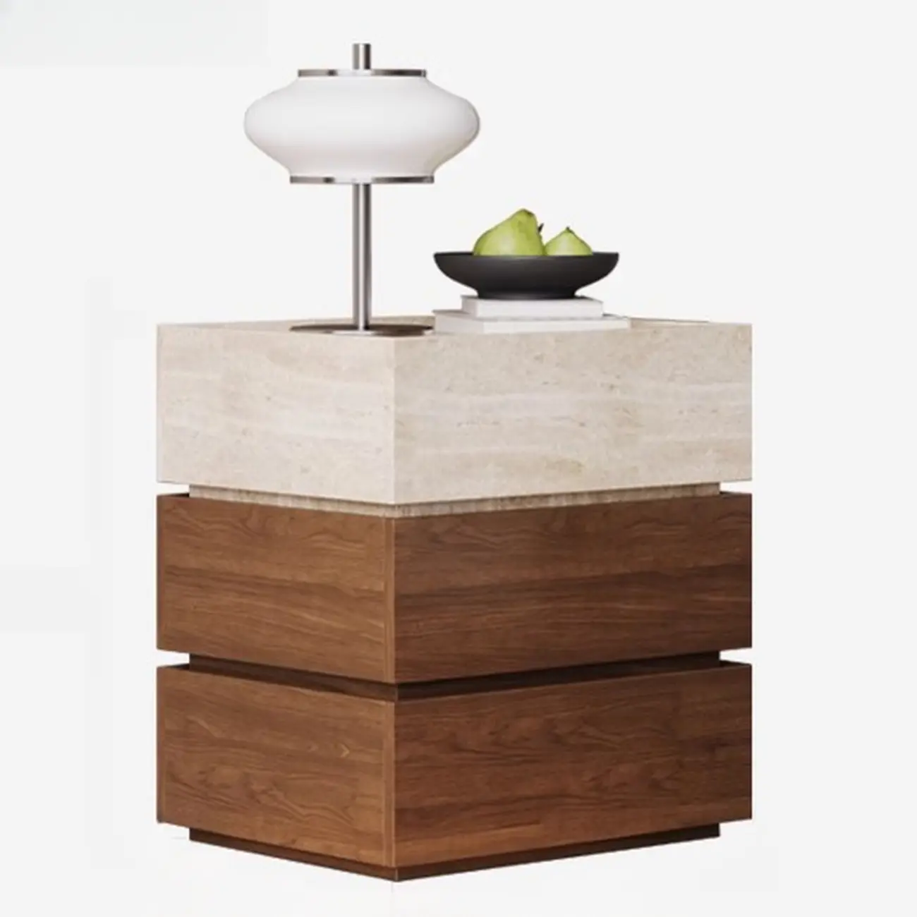 Scandinavian Brown And Beige Wood Nightstand 3-drawer Image - 8 | homeyfad