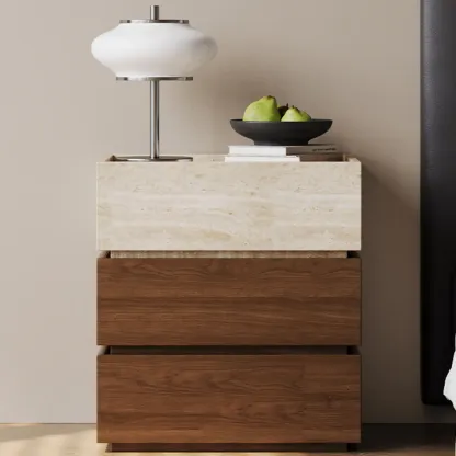 Scandinavian Brown And Beige Wood Nightstand 3-drawer Image - 4