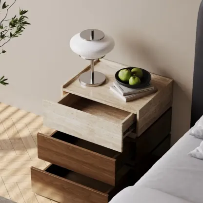 Scandinavian Brown And Beige Wood Nightstand 3-drawer Image - 2