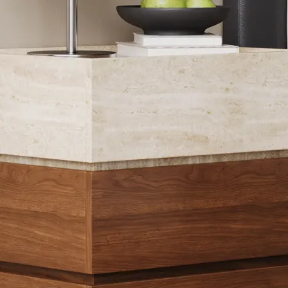 Scandinavian Brown And Beige Wood Nightstand 3-drawer Image - 3