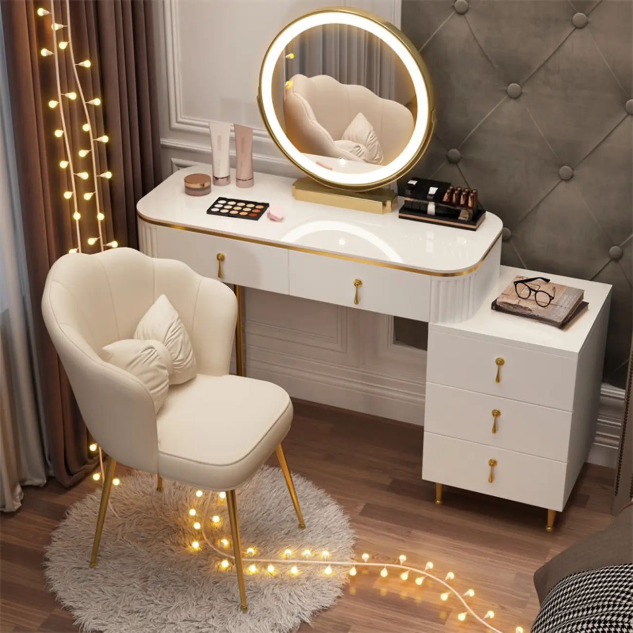 Elegant Wood Standard Storage Makeup Vanity Set White Image - 1 | homeyfad