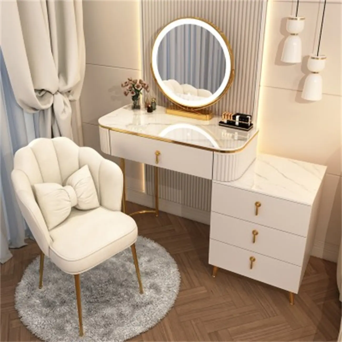 Elegant Wood Standard Storage Makeup Vanity Set White Image - 2 | homeyfad