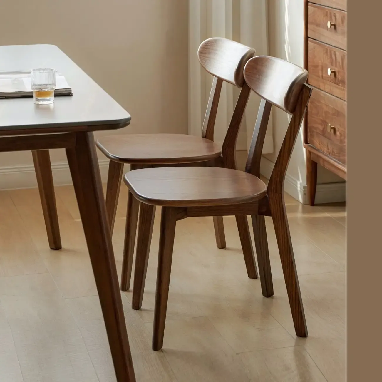 Modern Wood open Low Back Armless Dining Chair Image - 4
