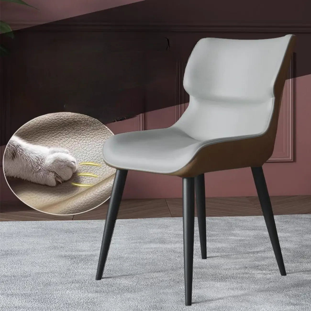 Modern Faux Leather Upholstery Dining Chair with Metal Legs Image - 2