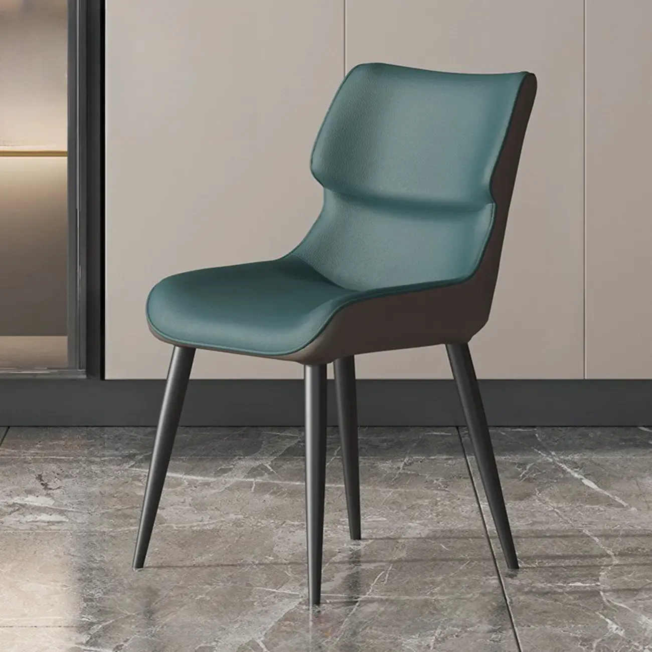 Modern Faux Leather Upholstery Dining Chair with Metal Legs Image - 1