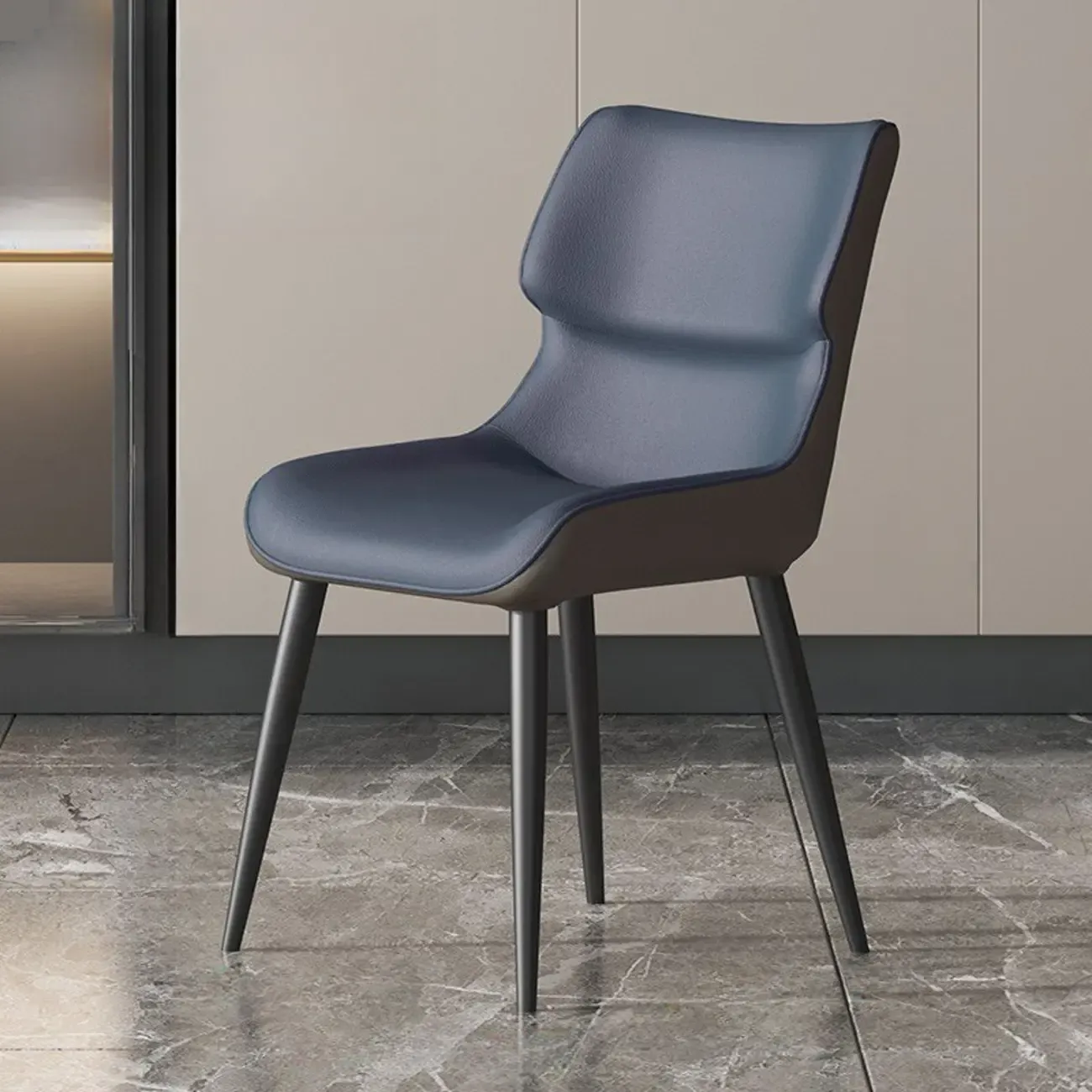 Modern Faux Leather Upholstery Dining Chair with Metal Legs Image - 7