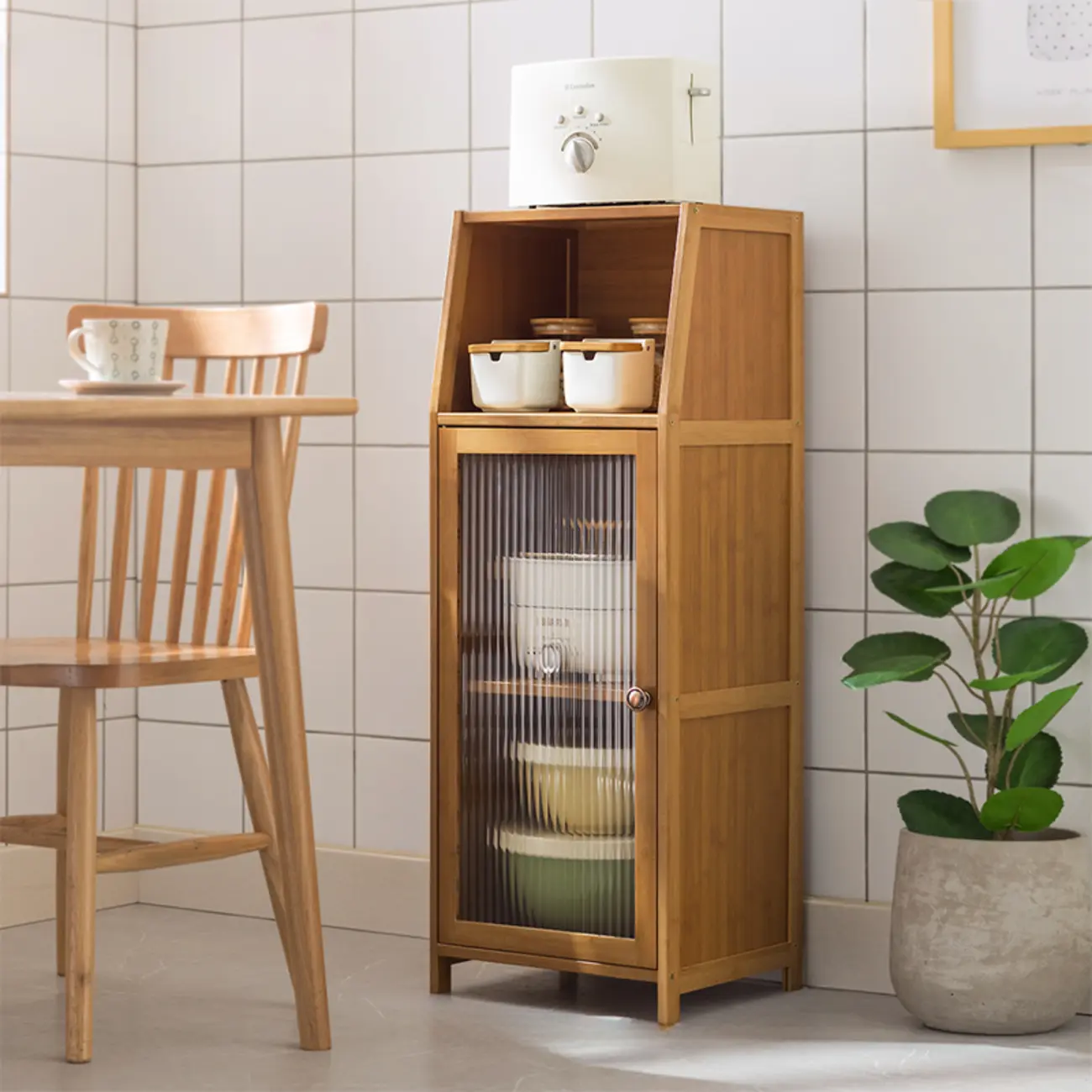 Minimalist Brown Bamboo Glass Door Buffet Cabinet Image - 4 | homeyfad