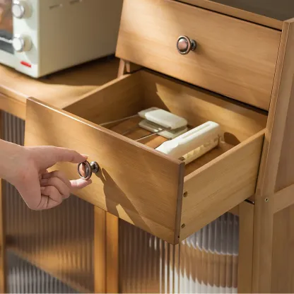 Minimalist Brown Bamboo Glass Door Buffet Cabinet Image - 6