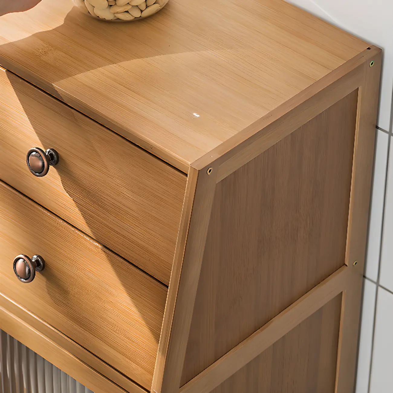 Minimalist Brown Bamboo Glass Door Buffet Cabinet Image - 8 | homeyfad