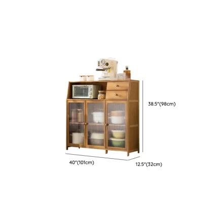 Minimalist Brown Bamboo Glass Door Buffet Cabinet Image - 12