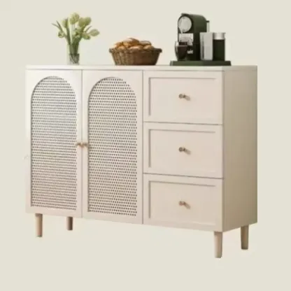 Minimalist Off-White Arched Glass Kitchen Sideboard Cabinet Image - 8