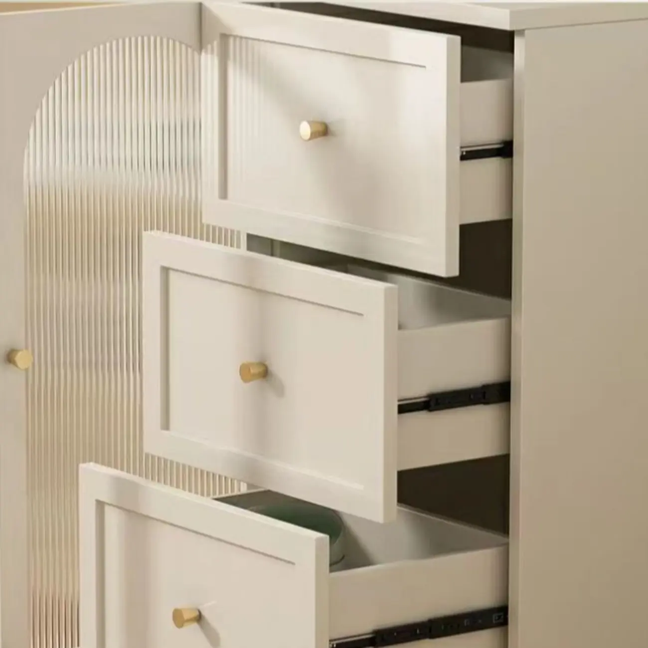 Minimalist Off-White Arched Glass Kitchen Sideboard Cabinet Image - 3 | homeyfad