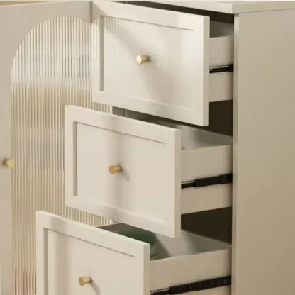 Minimalist Off-White Arched Glass Kitchen Sideboard Cabinet Image - 3