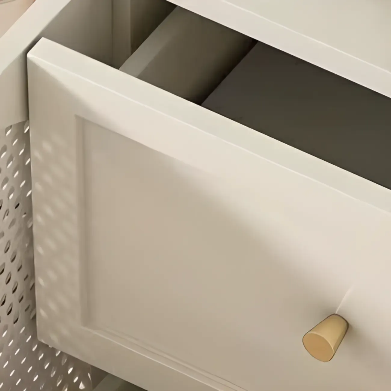 Minimalist Off-White Arched Glass Kitchen Sideboard Cabinet Image - 5