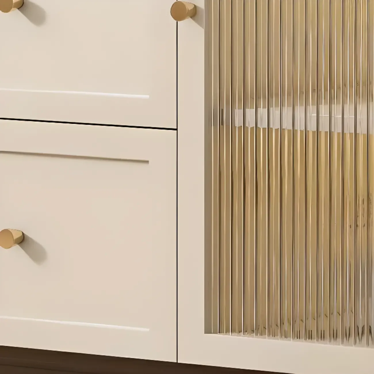 Minimalist Off-White Arched Glass Kitchen Sideboard Cabinet Image - 4