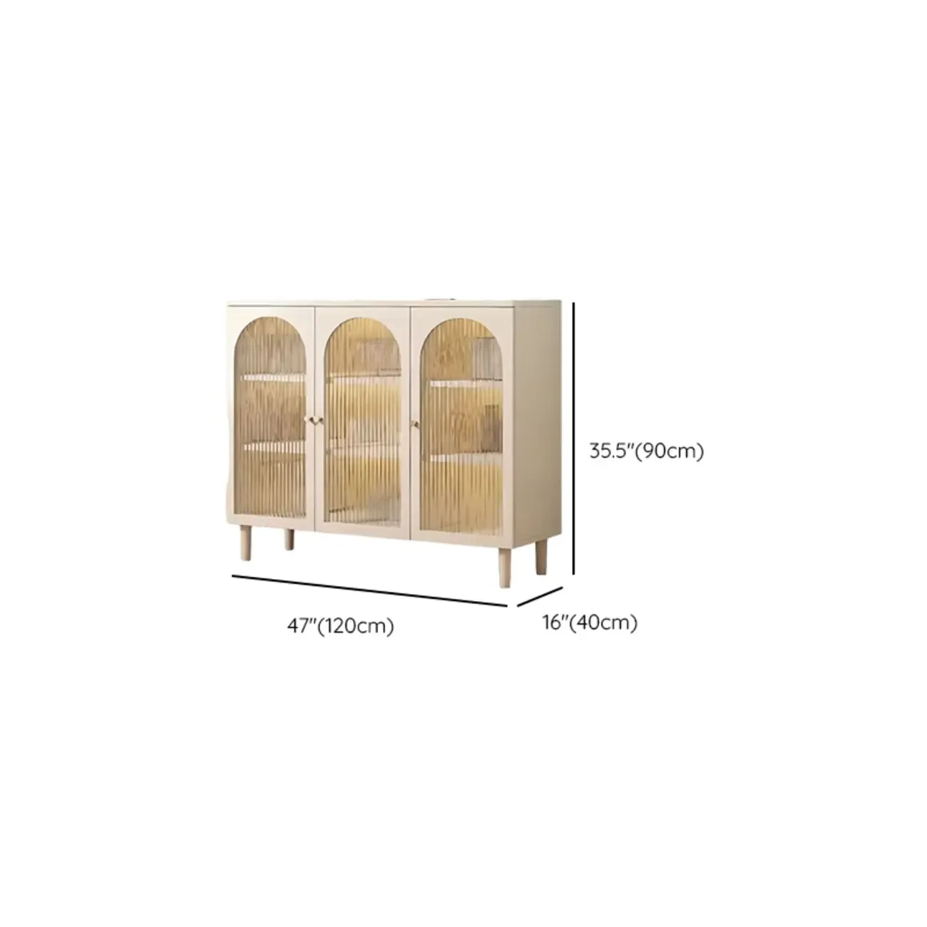 Minimalist Off-White Arched Glass Kitchen Sideboard Cabinet Image - 12