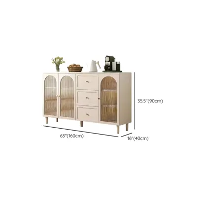 Minimalist Off-White Arched Glass Kitchen Sideboard Cabinet Image - 13