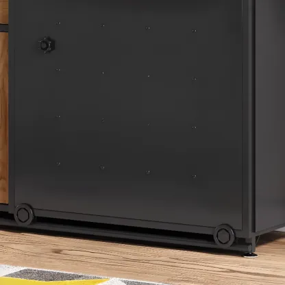 Industrial Sliding Door 4 Shelves Wooden Black Buffet Cabinet Image - 7