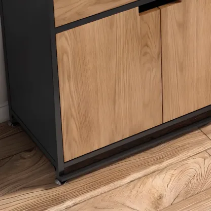 Industrial Sliding Door 4 Shelves Wooden Black Buffet Cabinet Image - 9