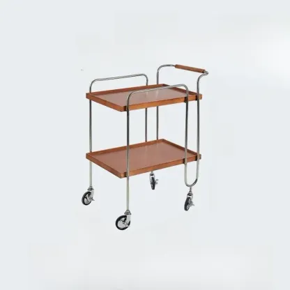 Brown Modern 2-Shelf Wood Rectangular Rolling Side Table Image - 8