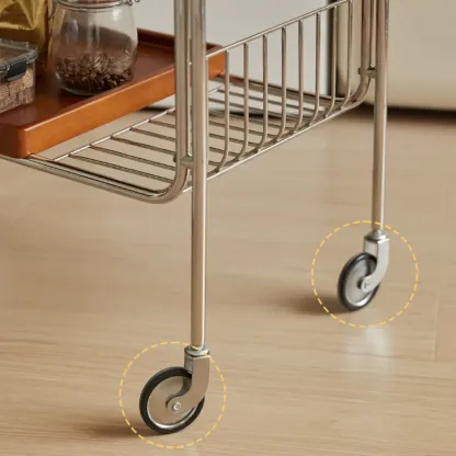 Brown Modern 2-Shelf Wood Rectangular Rolling Side Table Image - 5