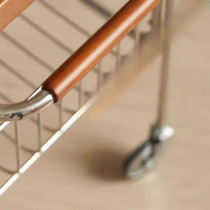 Brown Modern 2-Shelf Wood Rectangular Rolling Side Table Image - 6