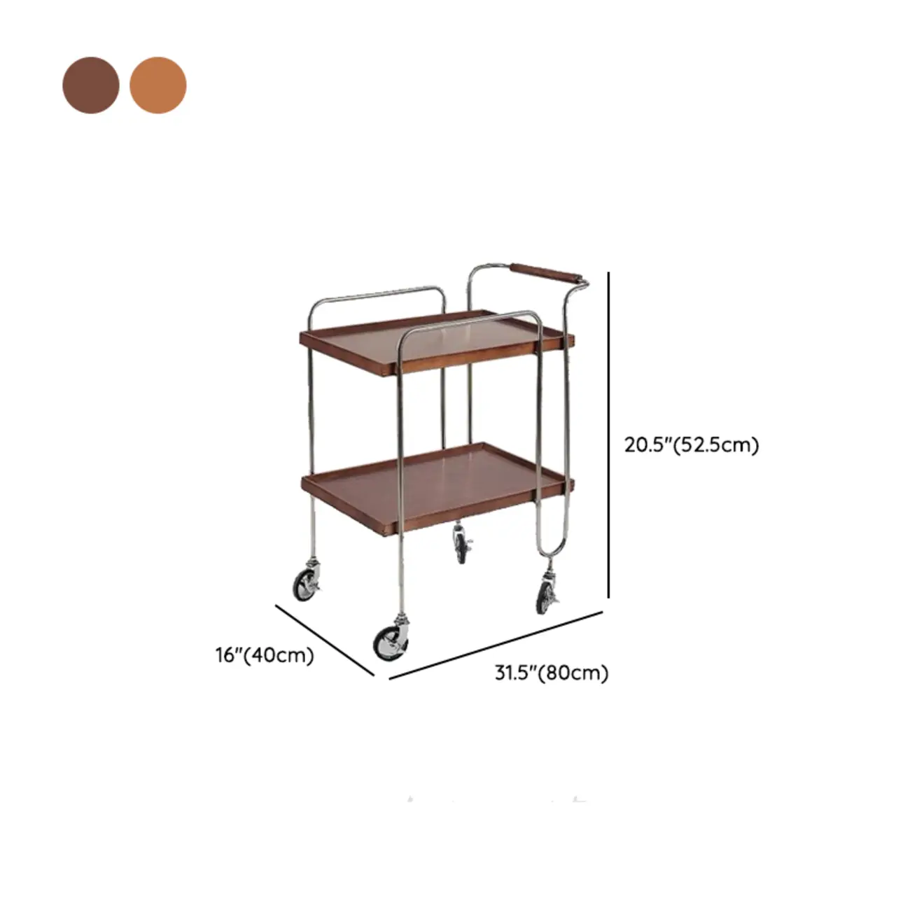 Brown Modern 2-Shelf Wood Rectangular Rolling Side Table #size | homeyfad