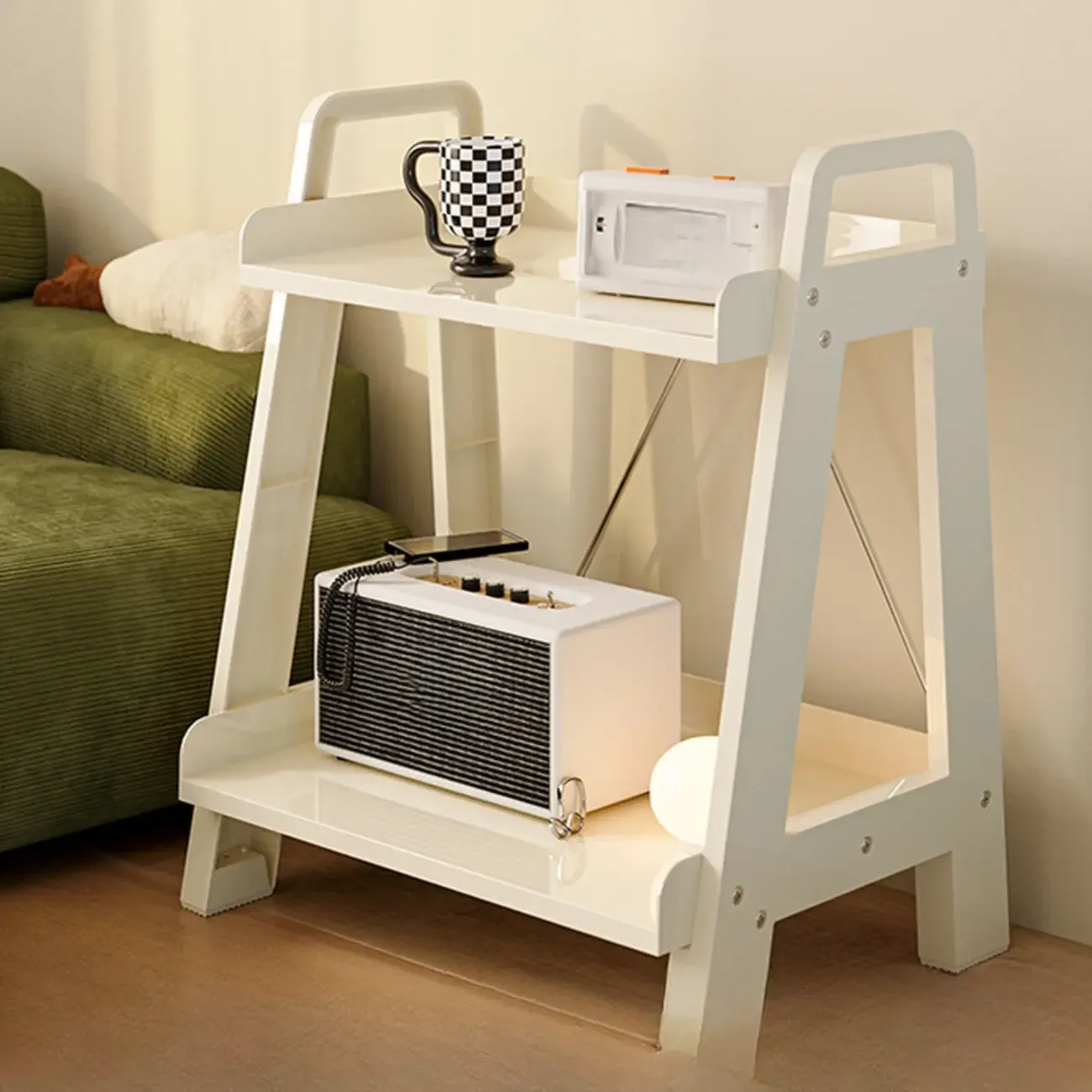 Modern Milky White Four Legs Acrylic Sofa End Table Image - 1