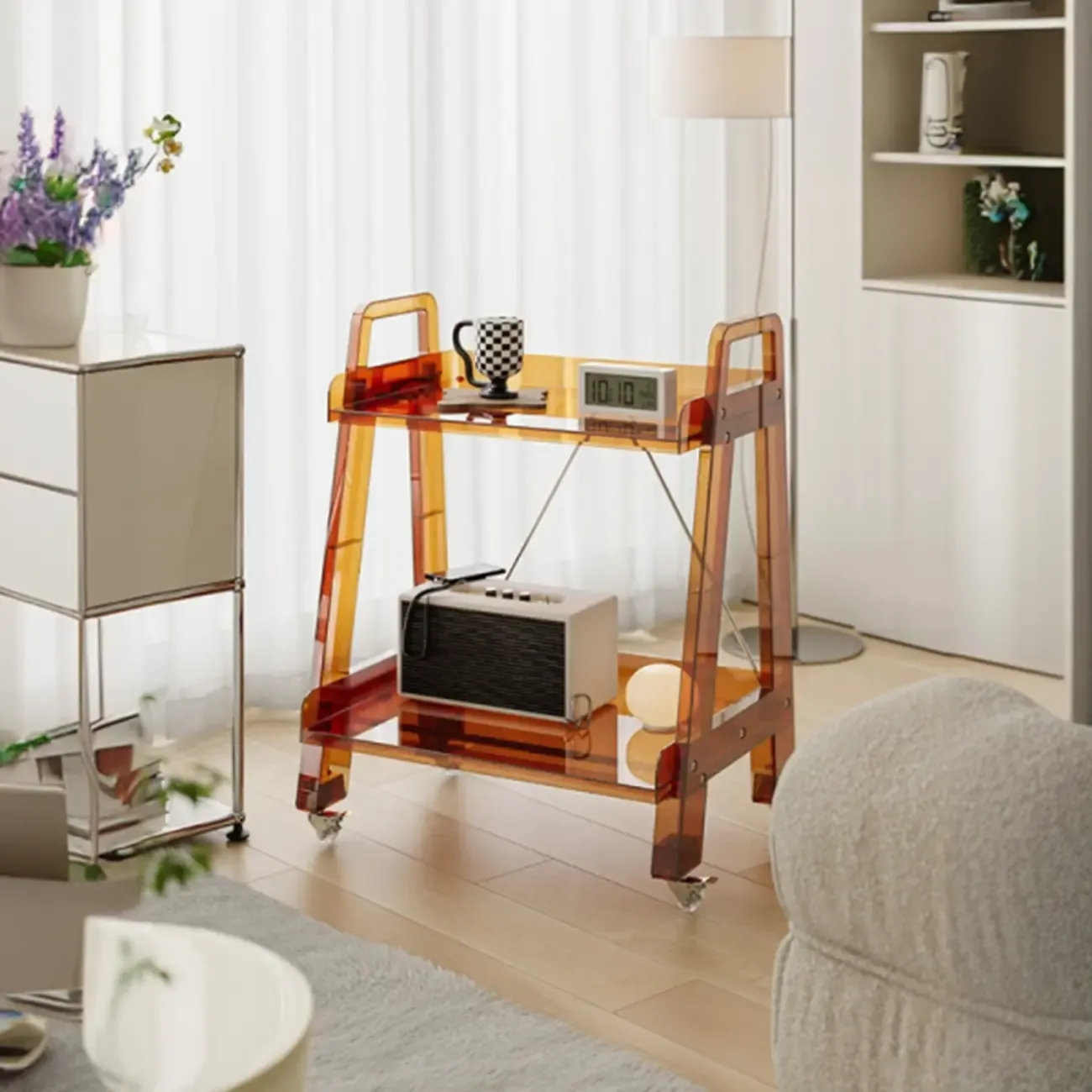 Modern Milky White Four Legs Acrylic Sofa End Table Image - 3