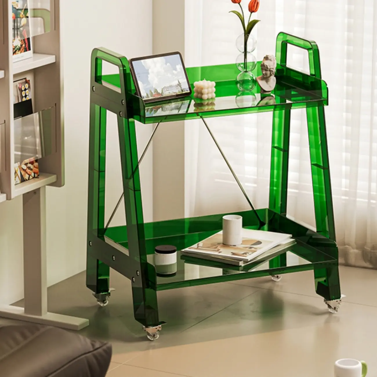 Modern Milky White Four Legs Acrylic Sofa End Table Image - 2 | homeyfad