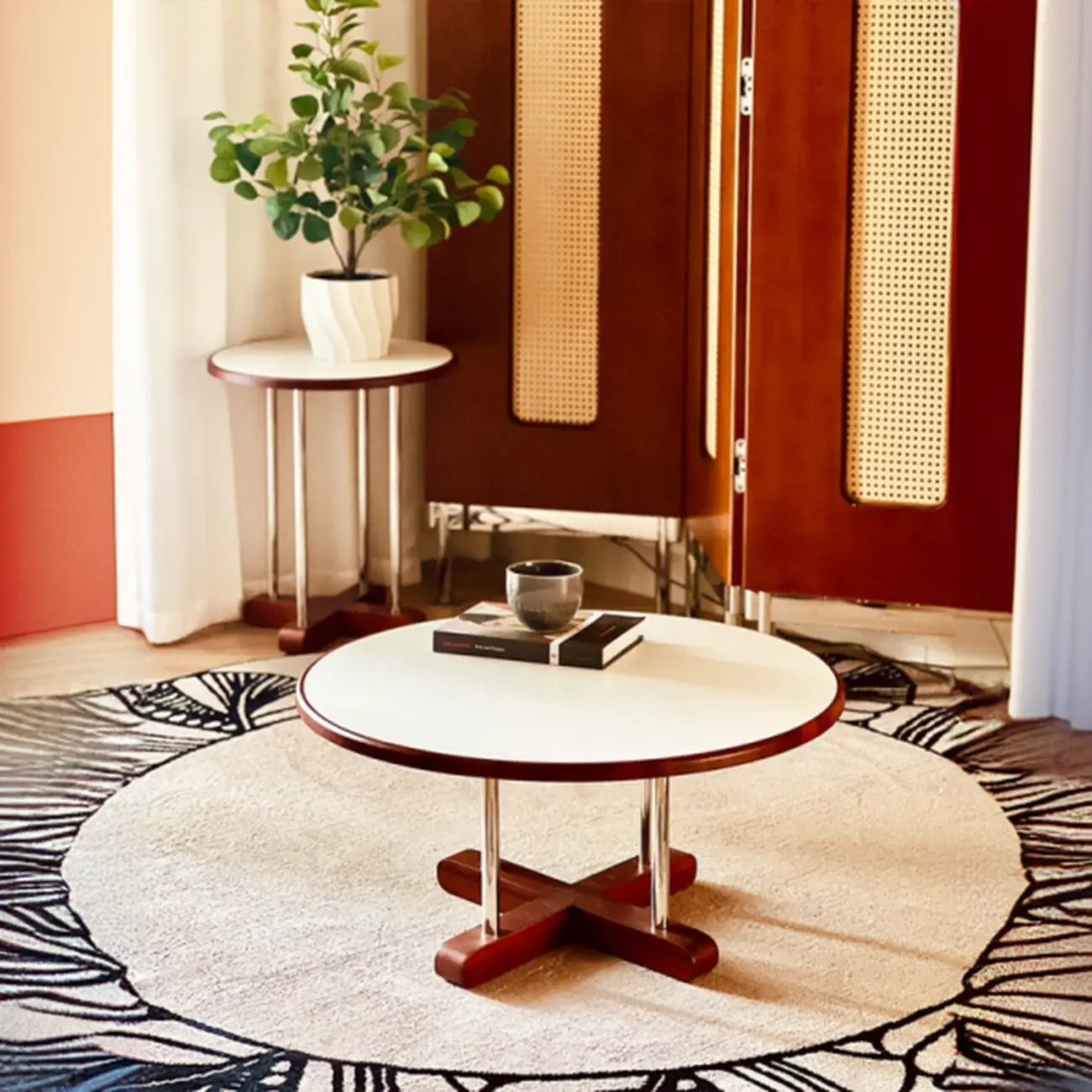 Vintage Round Stone Top Pedestal Base Side Table Image - 3 | homeyfad