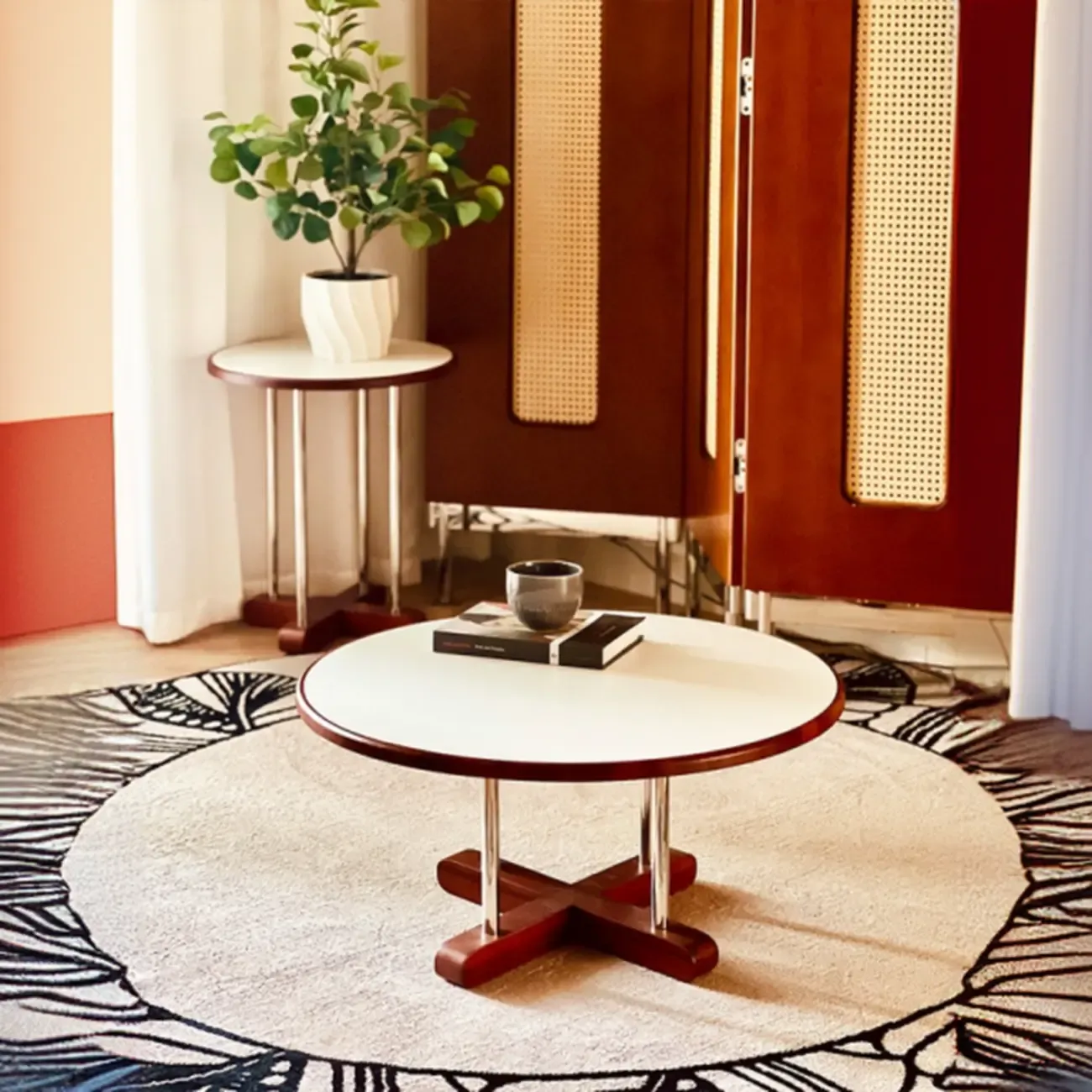 Vintage Round Stone Top Pedestal Base Side Table Image - 3