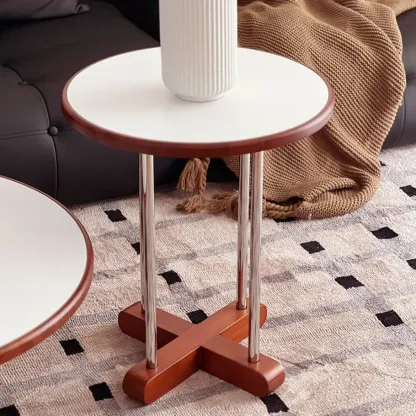 Vintage Round Stone Top Pedestal Base Side Table Image - 2