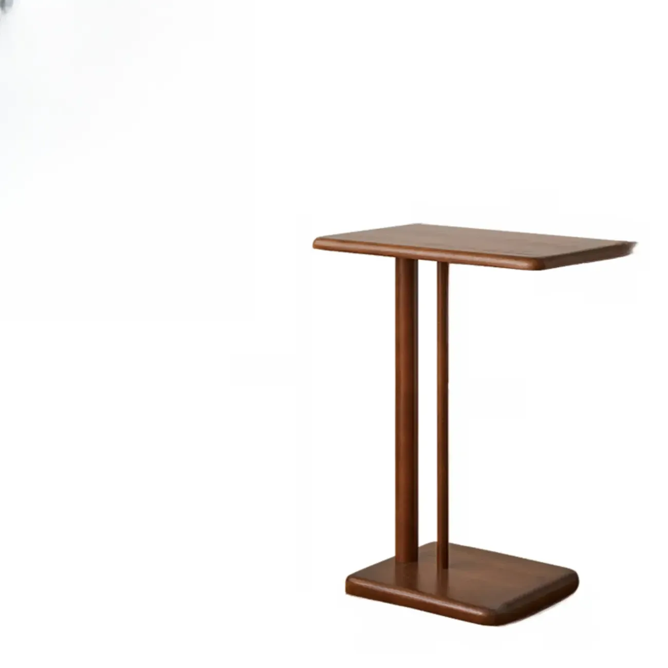 Slim Natural Wooden C-Shaped Sofa Side Table with Storage Image - 6