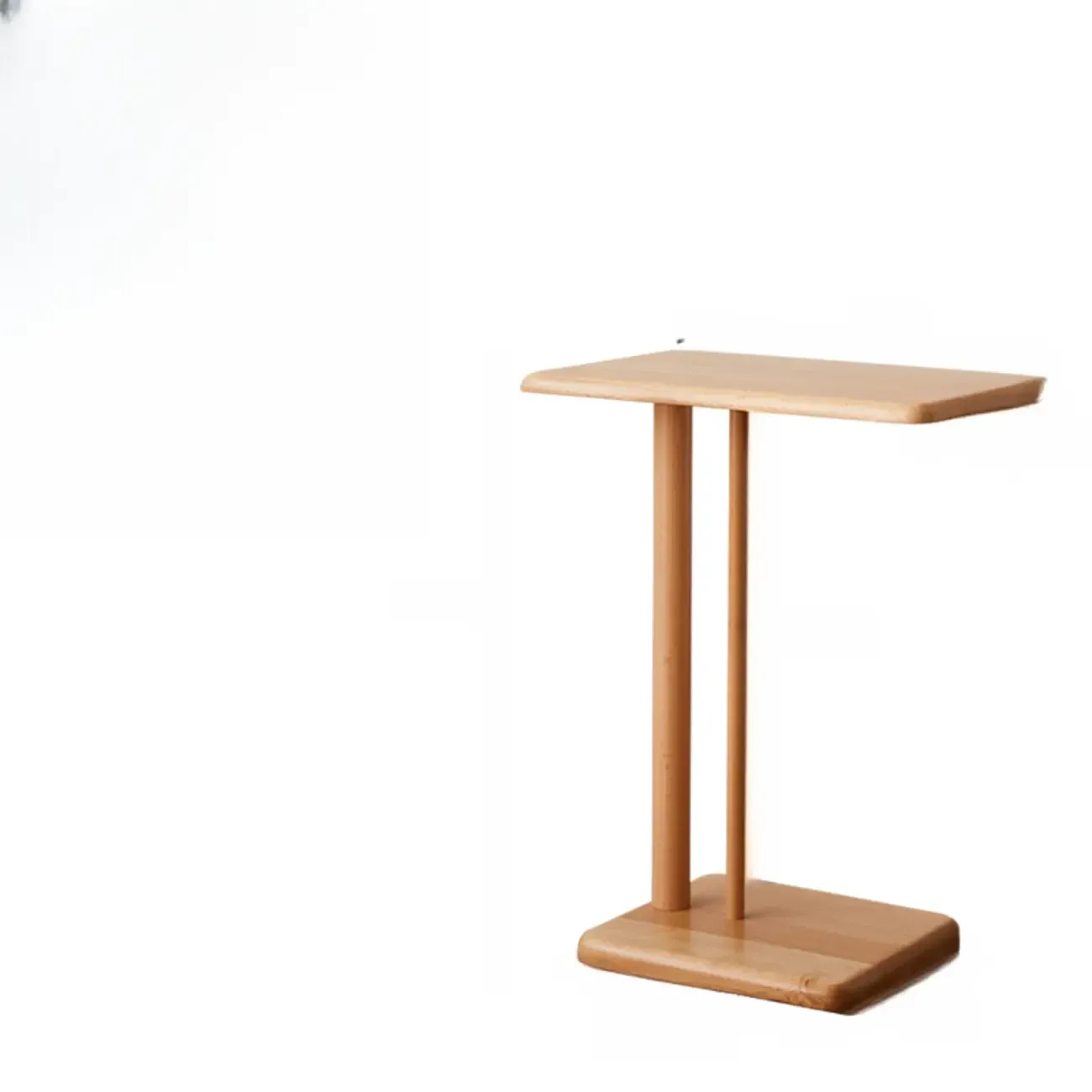 Slim Natural Wooden C-Shaped Sofa Side Table with Storage Image - 7