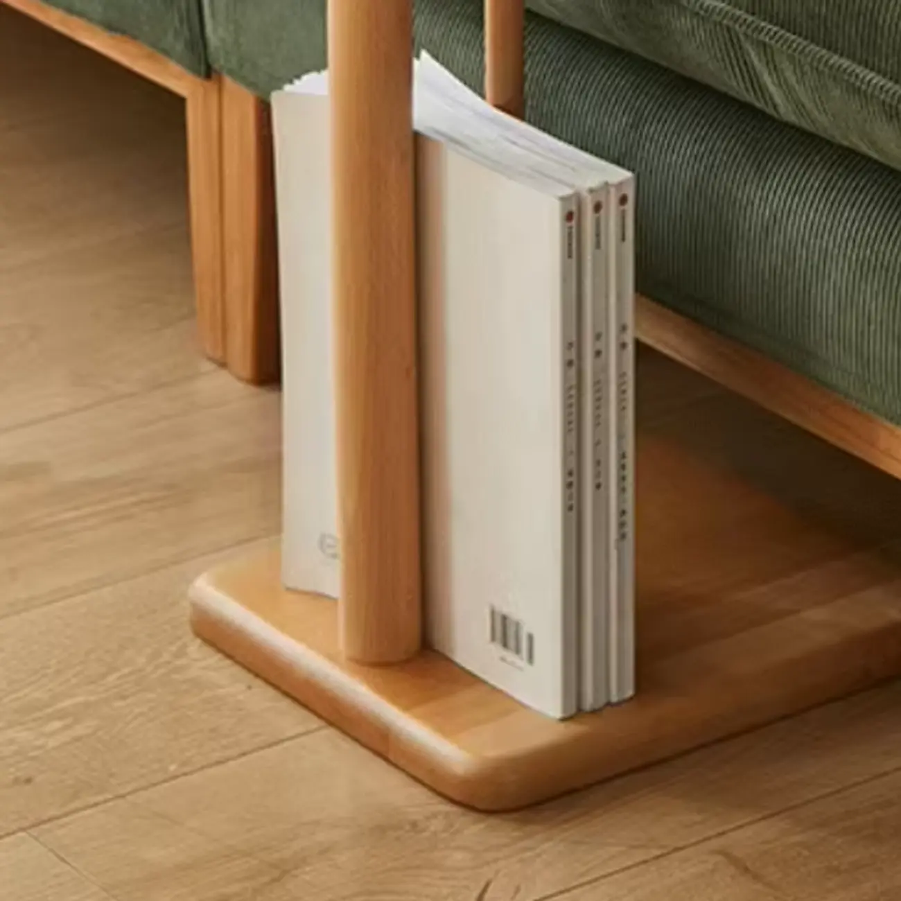 Slim Natural Wooden C-Shaped Sofa Side Table with Storage Image - 3 | homeyfad