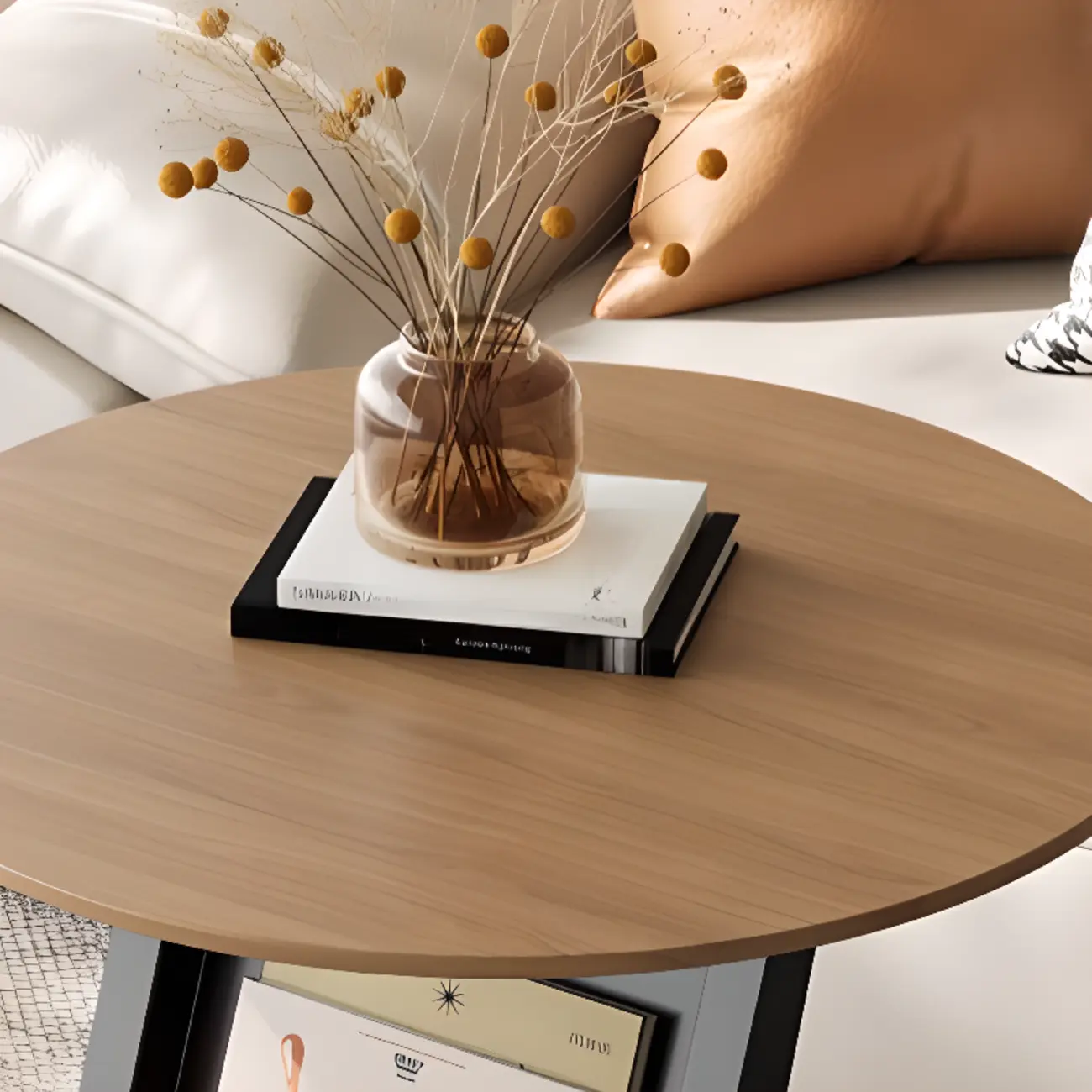 Modern Black Stone Top C-Shaped Storage Side Table Image - 12 | homeyfad