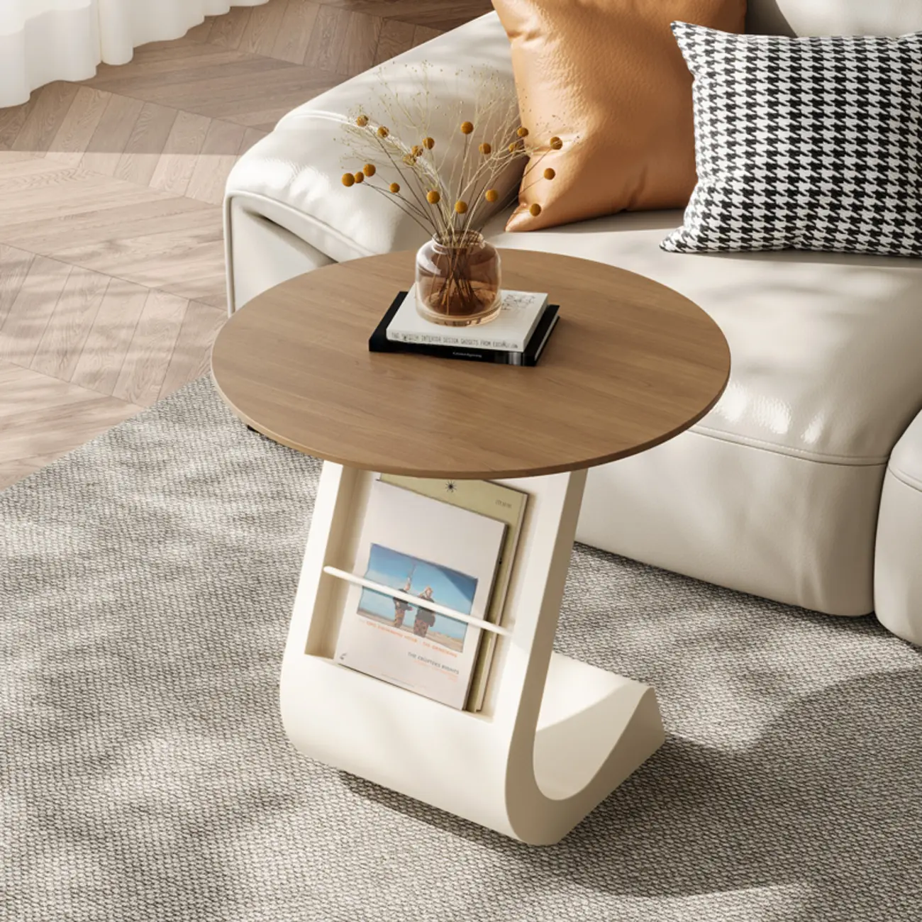 Modern Black Stone Top C-Shaped Storage Side Table Image - 10 | homeyfad