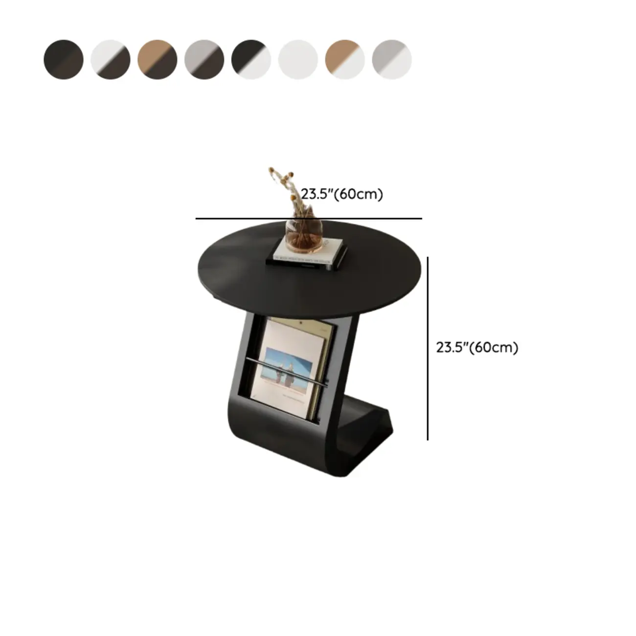 Modern Black Stone Top C-Shaped Storage Side Table Image - 15 | homeyfad