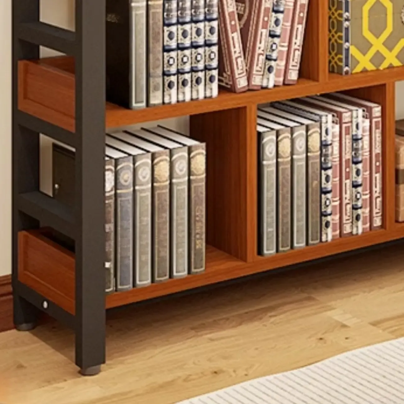 Vertical Walnut Wood Shelf Open Back Etagere Bookcase Image - 18