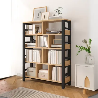 Vertical Walnut Wood Shelf Open Back Etagere Bookcase Image - 6