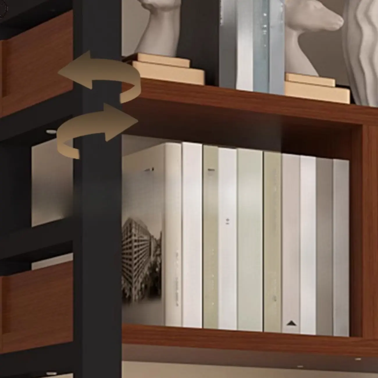 Vertical Walnut Wood Shelf Open Back Etagere Bookcase Image - 16 | homeyfad