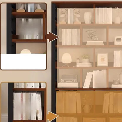 Vertical Walnut Wood Shelf Open Back Etagere Bookcase Image - 15