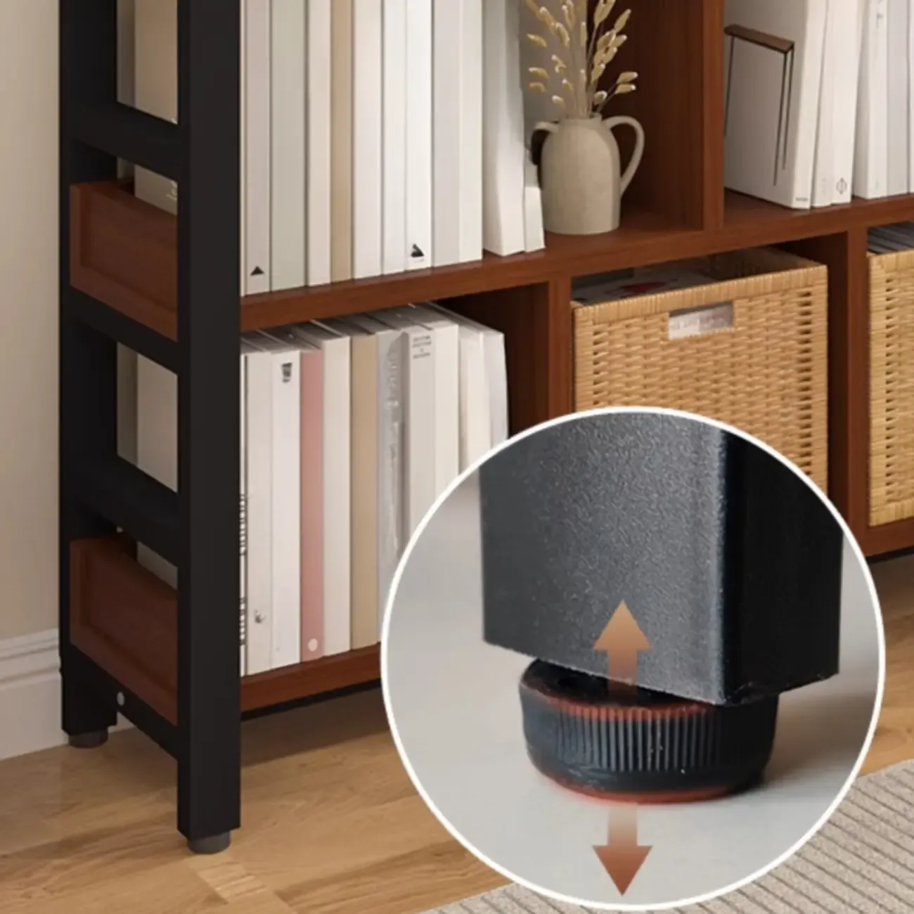 Vertical Walnut Wood Shelf Open Back Etagere Bookcase Image - 20