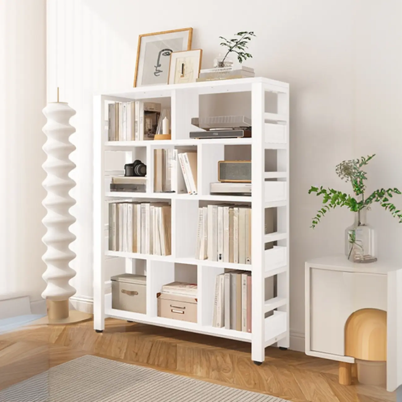 Vertical Walnut Wood Shelf Open Back Etagere Bookcase Image - 12 | homeyfad