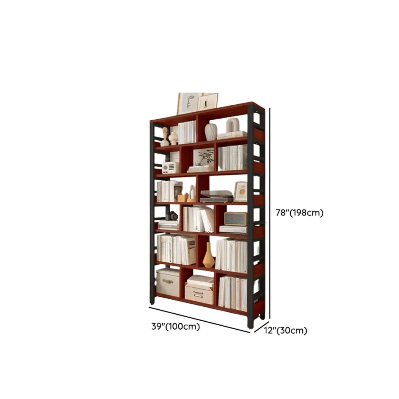 Vertical Walnut Wood Shelf Open Back Etagere Bookcase #size